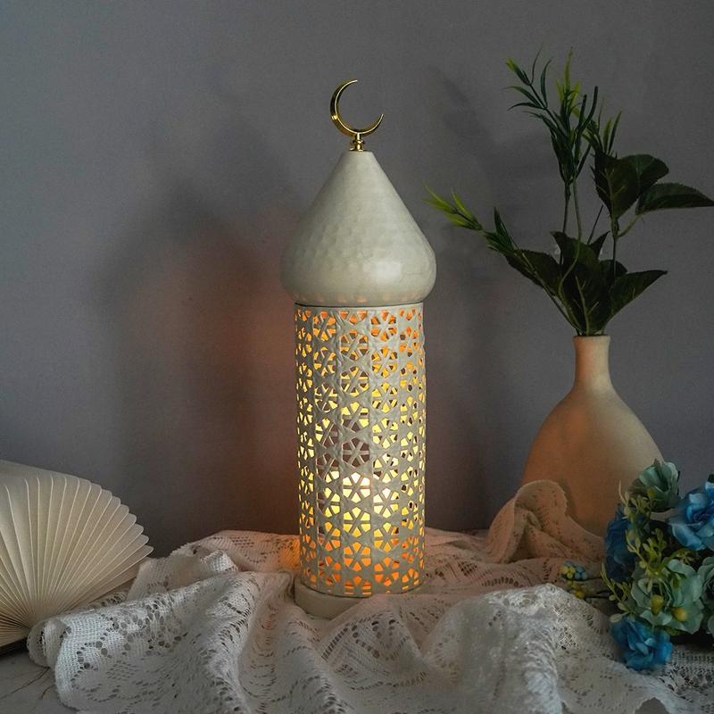 Islamic Mosque Style Hollow Candle Holder, Ramadan Decoration, 1pc New Moon Lantern, Eid Mubarak Ornament, Festive Home Decor, Interior Decoration Accessories