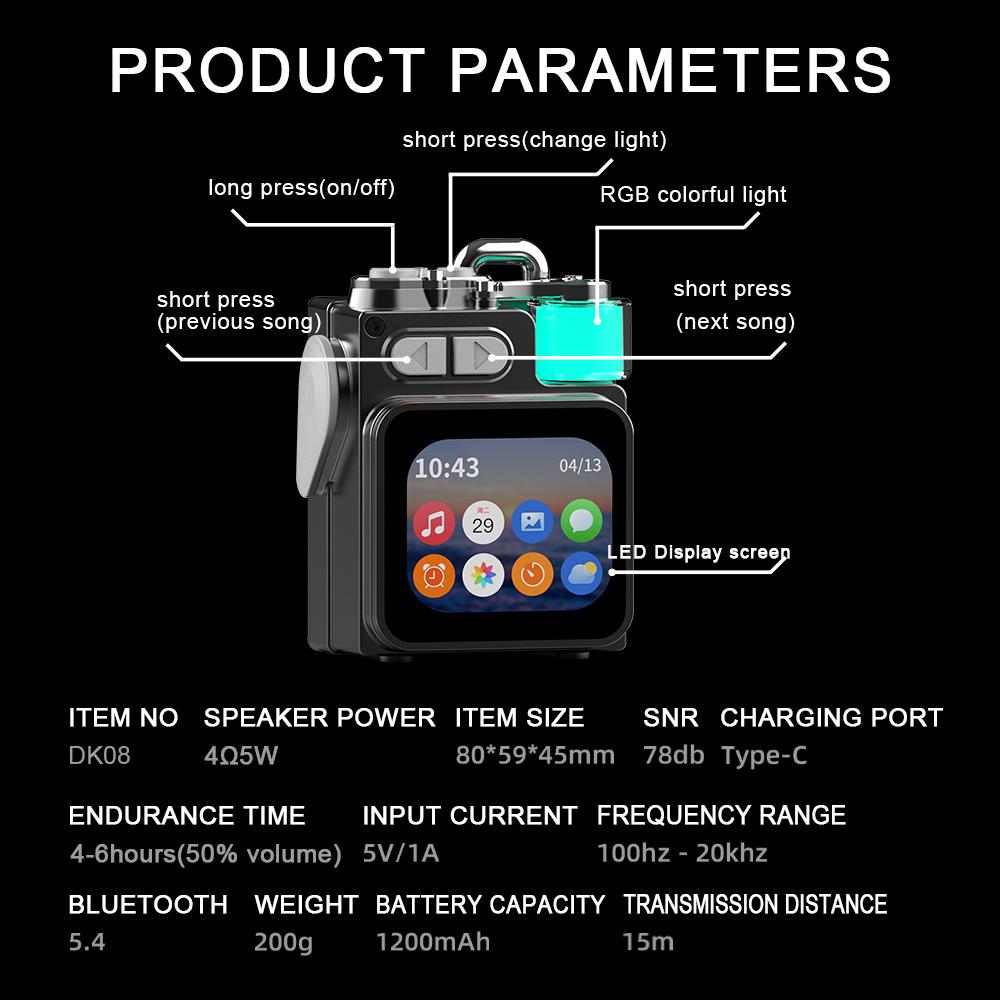 Mini Bluetooth-compatible Speaker, Multi-Functional Touch Control LCD Color Screen, Elegant Design Perfect Gift, TF Card Slot Available