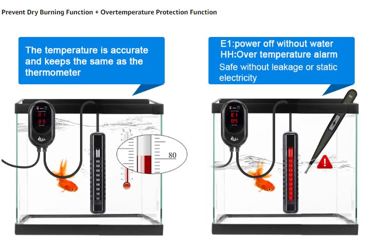 AQQA Submersible Aquarium Heater, Fish Tank Heater,External Temperature Controller LED Temperature Display,Suitable for Saltwater and Freshwater