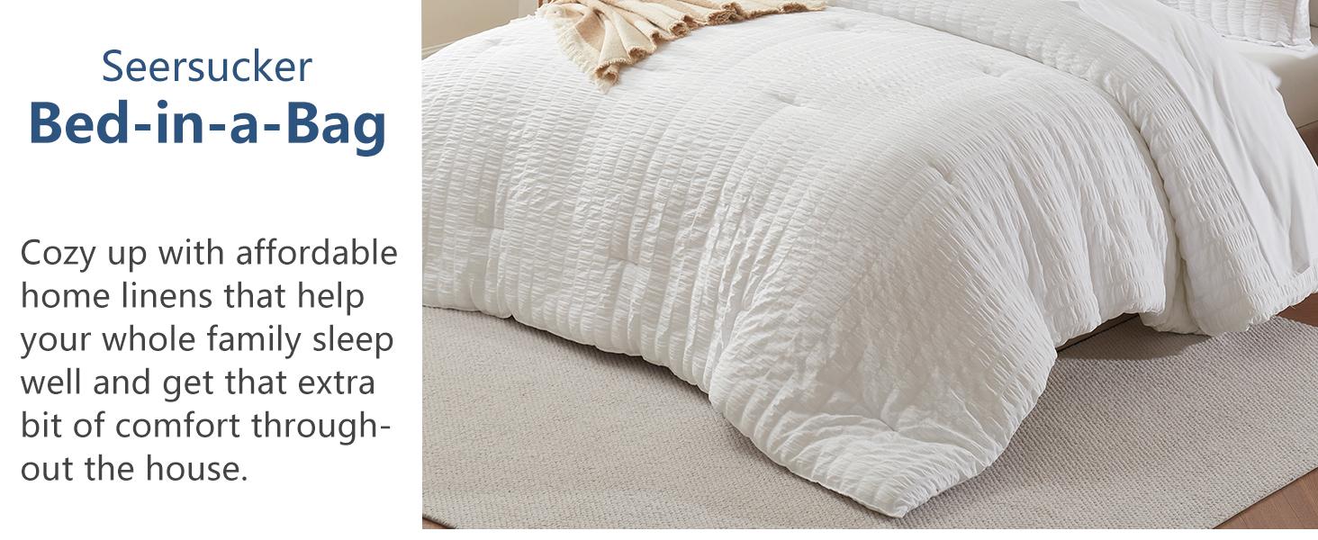 Queen Comforter Set Oatmeal, 7 Pieces Seersucker Textured Luxury Bed in a Bag Queen, All Soft Bedding Sets with Down Alternative Comforter, Sheets, Pillowcases & Shams, Bedroom Bed Set