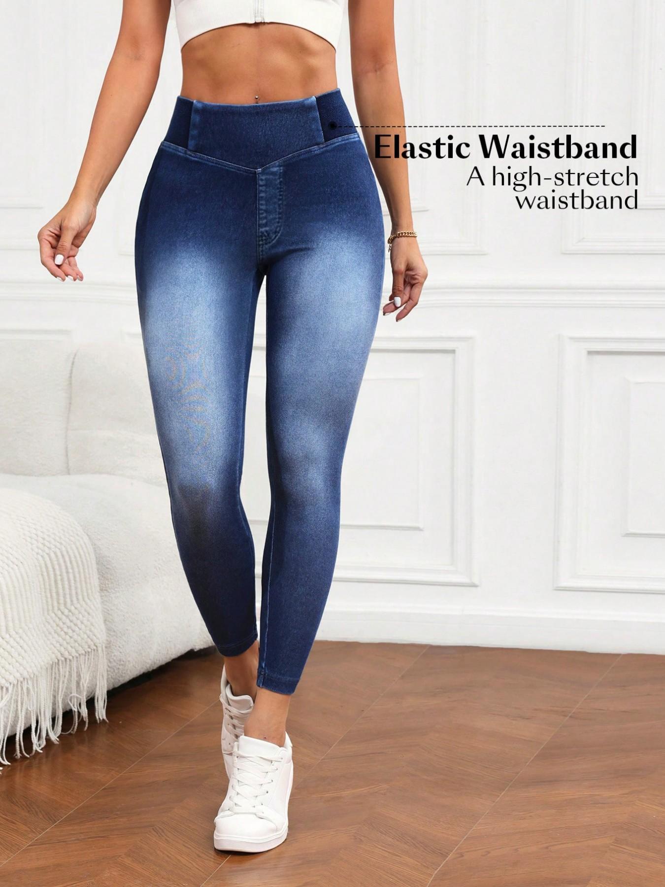 Women's High-Waisted Elastic Slim Fit Denim Jeans, Tummy Control Butt Lifting, Casual Flare Leg Pants with Pockets, All Seasons Wear