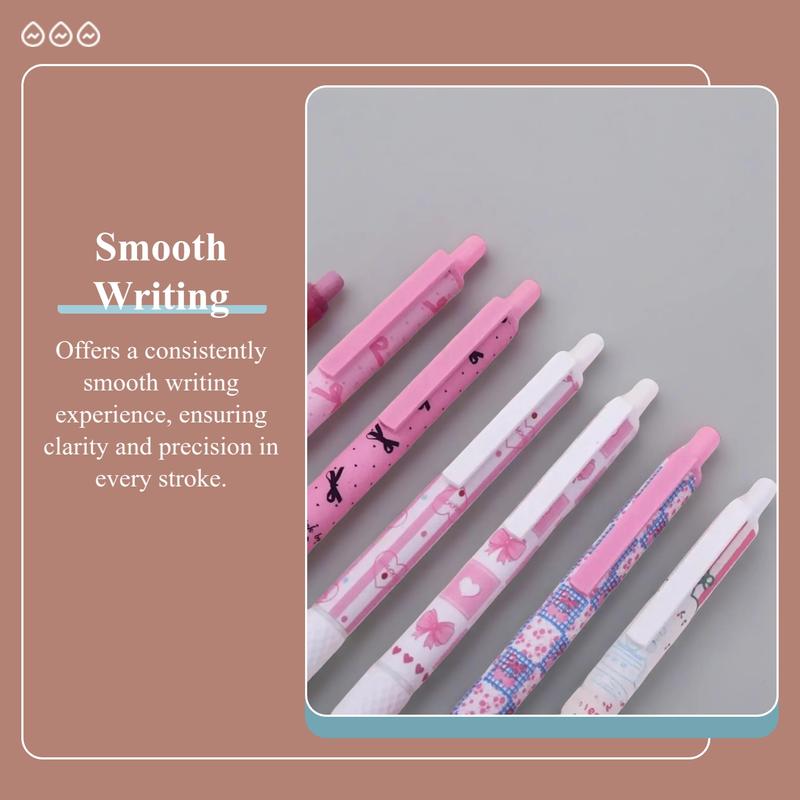 Bow Pattern Gel Pen, 6/12/18 Counts/set Quick Drying Gel Pen, Smooth Writing Pen for Home Office School Dormitory, Gel Ink Pen, Japanese Stationery, Office Stationery Supplies, Aesthetic Pens