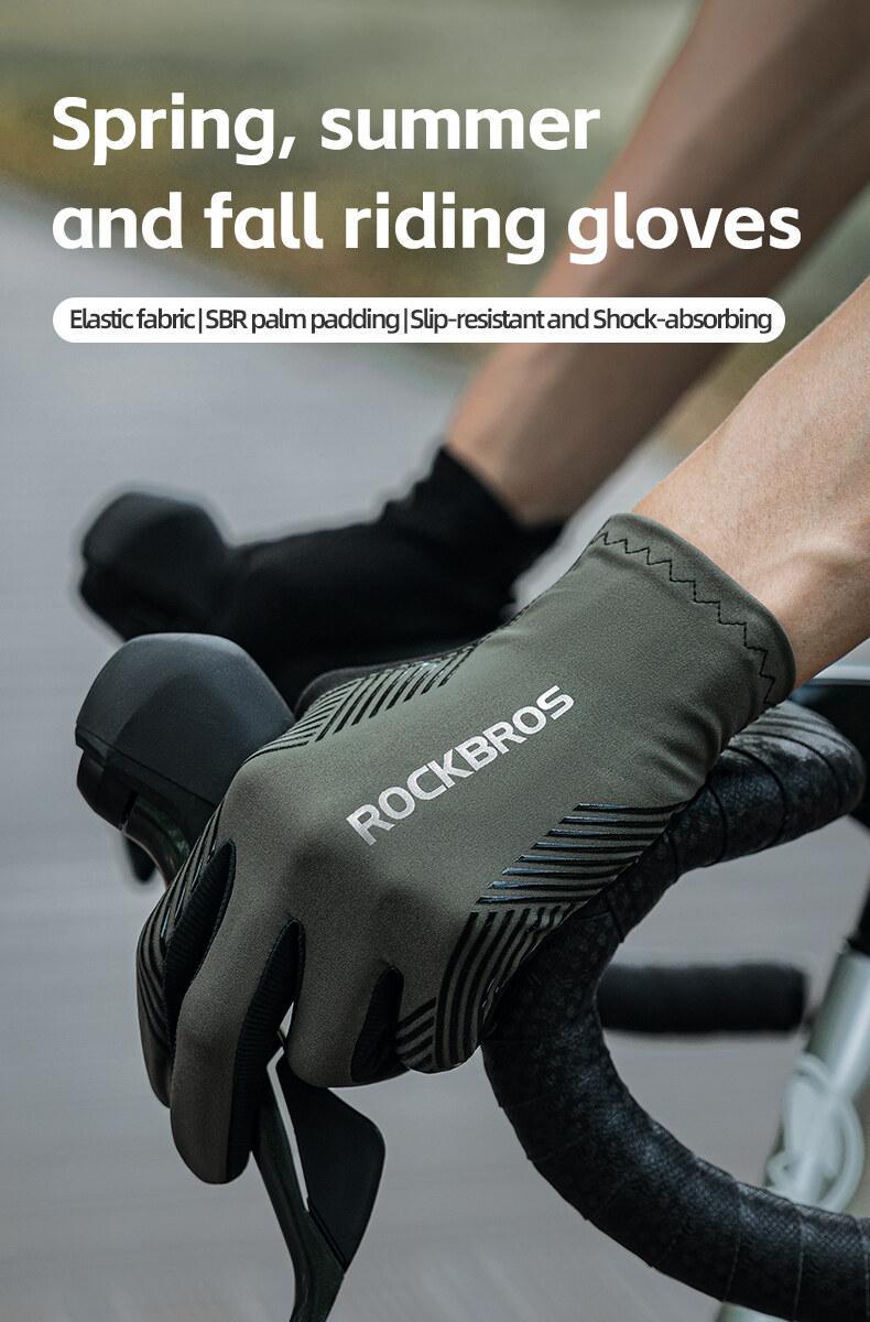 ROCKBROS Cycling Gloves Mountain Bike Gloves Anti-Slip Full Finger Bike Gloves SBR Pad Shock-Absorbing MTB Road Bike Gloves for Riding Running Hiking Outdoor Sports