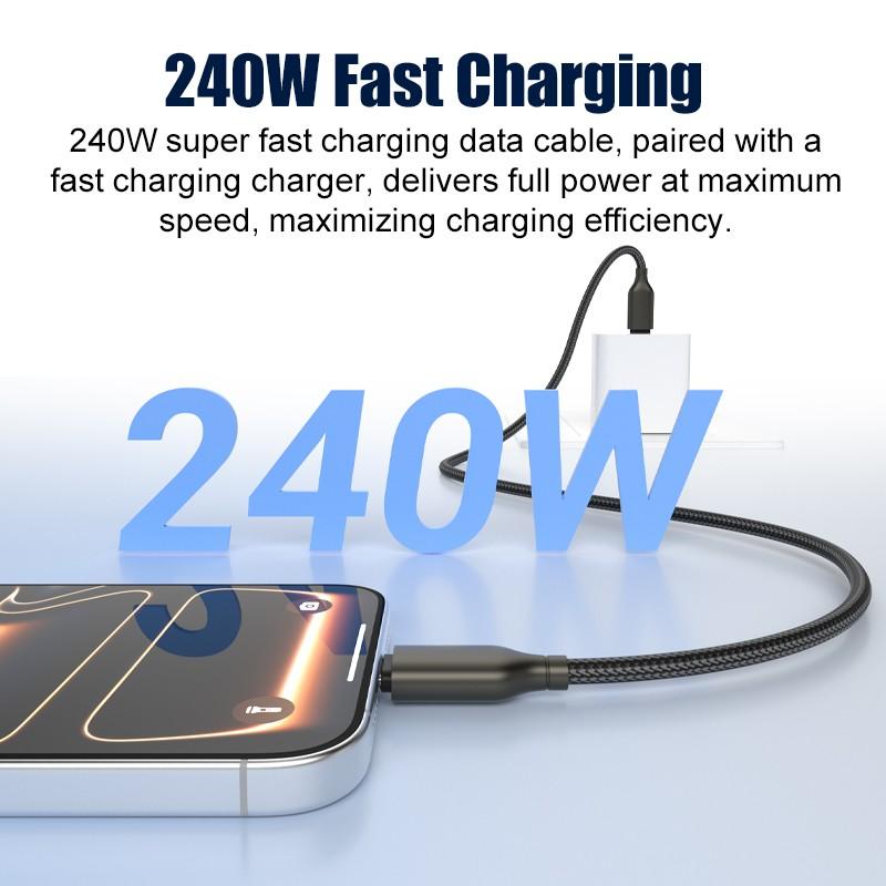 240w Super Fast Charging Cable, Type-C to Type-C, Data Transfer, Car Charger, Compatible with Apple, Android, Huawei, Xiaomi, Samsung, Oneplus, Vivo, Oppo