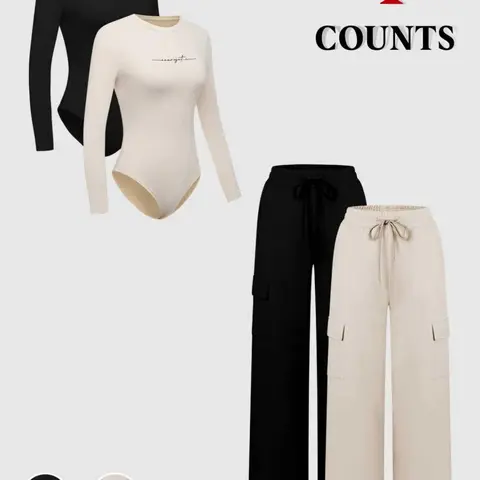 Round Neck Letter Print Long Sleeve Romper Set, Drawstring Multi-Pocket Work Pants, Casual Fall Winter