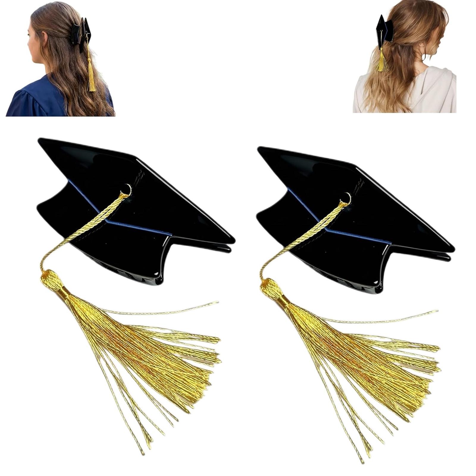 1/2 PCS Graduation Cap Tassel Hair Clip, Mini Graduation Cap Hair Claw Clips for Women Girls, Grad Ceremony Party Gift Hair Styling Decoration, Cute Hair Accessory for Thin Thick Short Long Curly