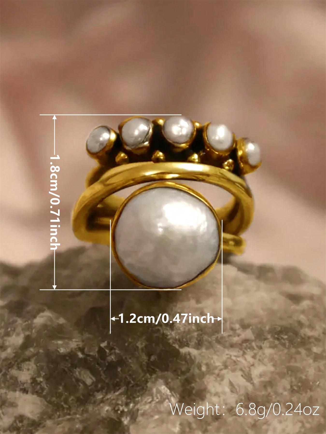 1 PC Retro Style Faux Pearl Ring For Women For Wedding Engagement Party Jewelry Valentine's Day Gift Fashion Rings