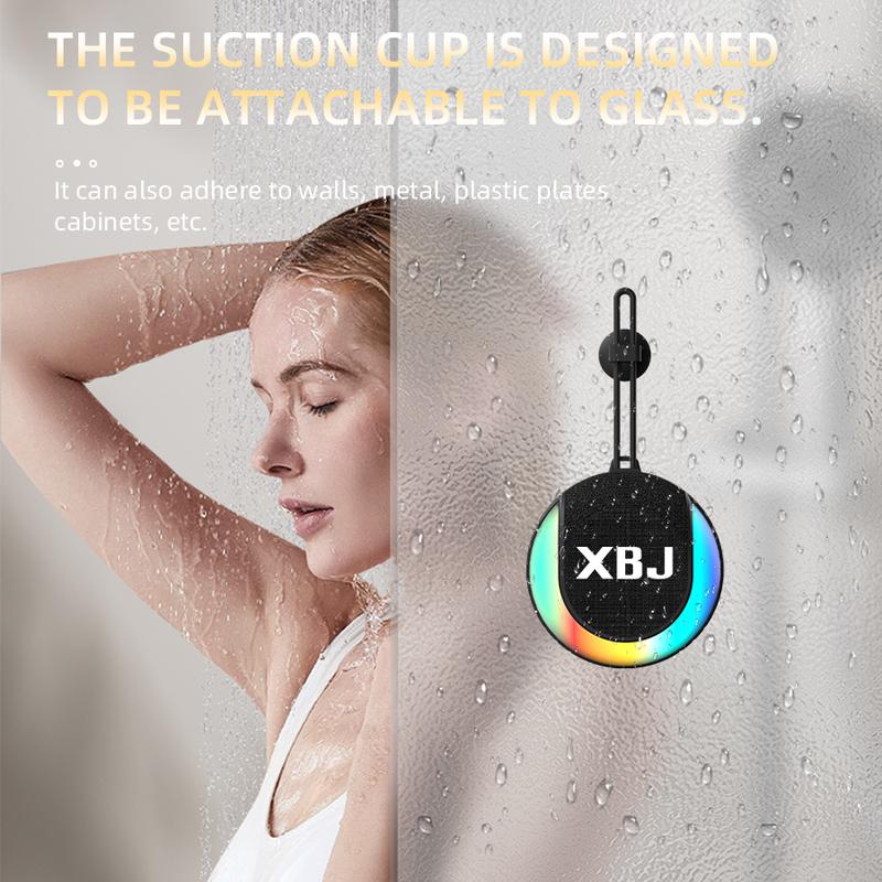 XBJ Mini Bluetooth Shower Speakerr with power bank function  with LED Lights - Waterproof, Rechargeable & Portable | Includes Compass, Hands-Free Speakerphone - Ideal Gift for Outdoor Travel