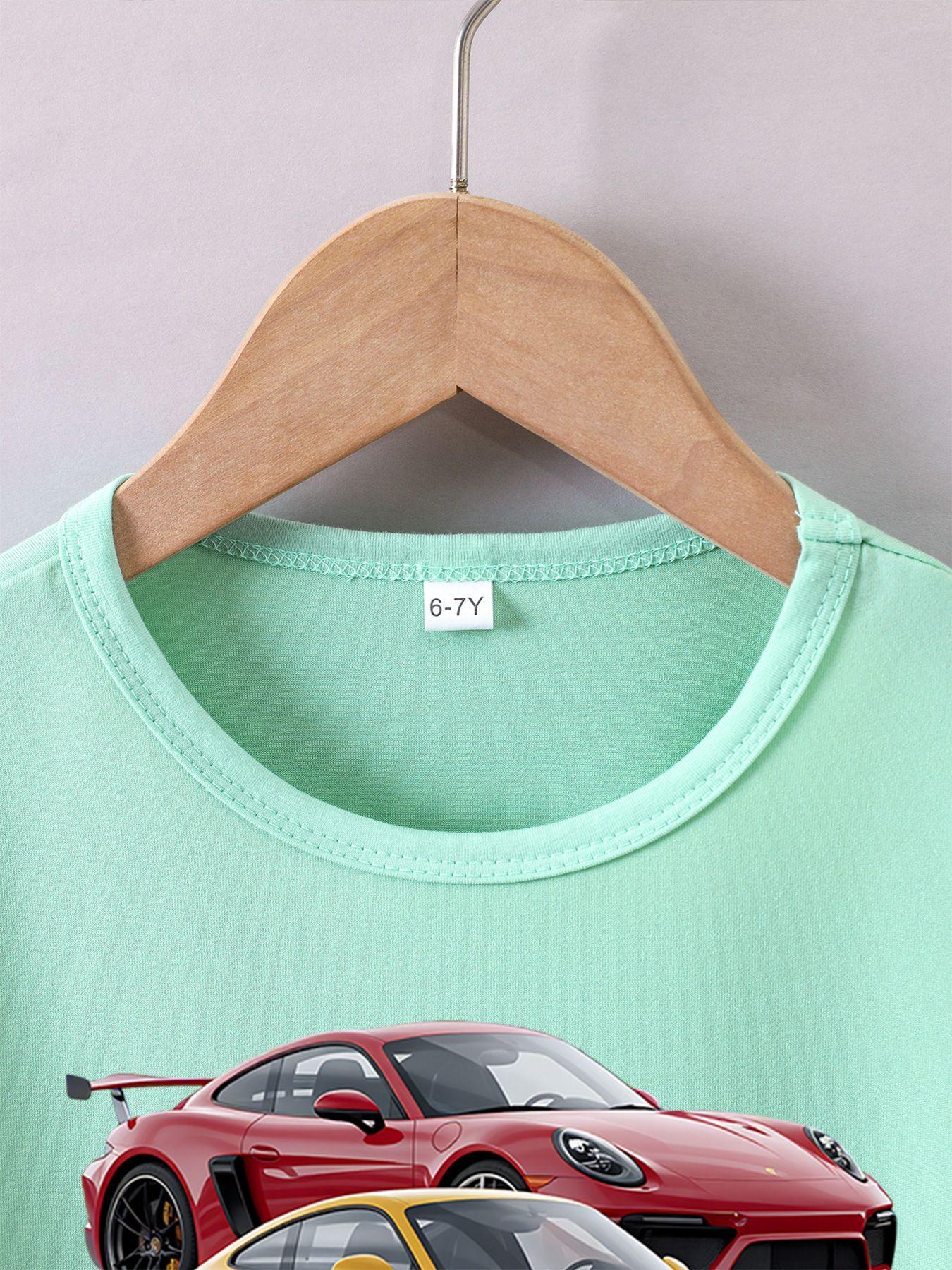 Boys' Summer Breathable & Comfortable "Sports Car" Cartoon Print (3-12Y) Casual Sports T-Shirt