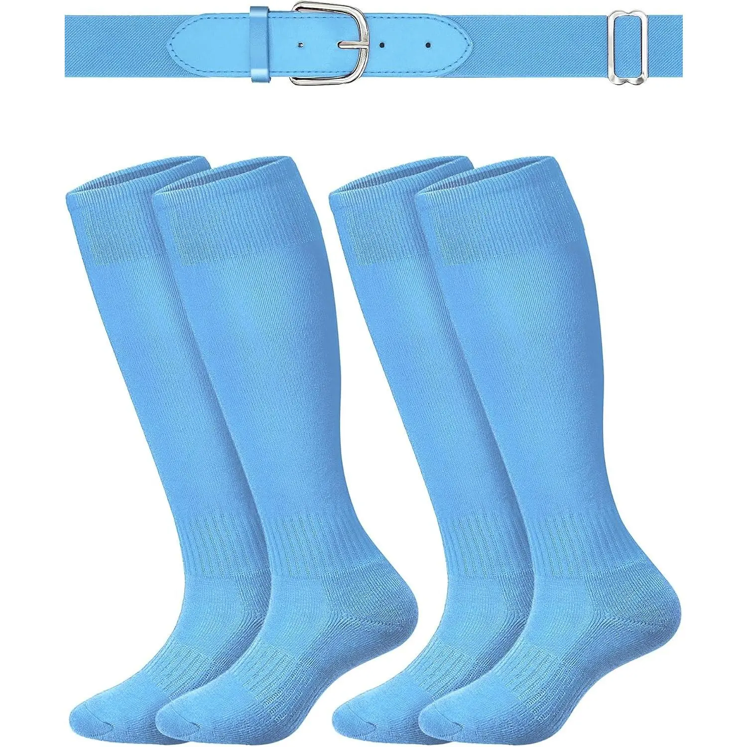 2 Pair Softball Socks and 1 Baseball Belts Combo Adjustable Elastic Men's Baseball Belt Athletic Sock