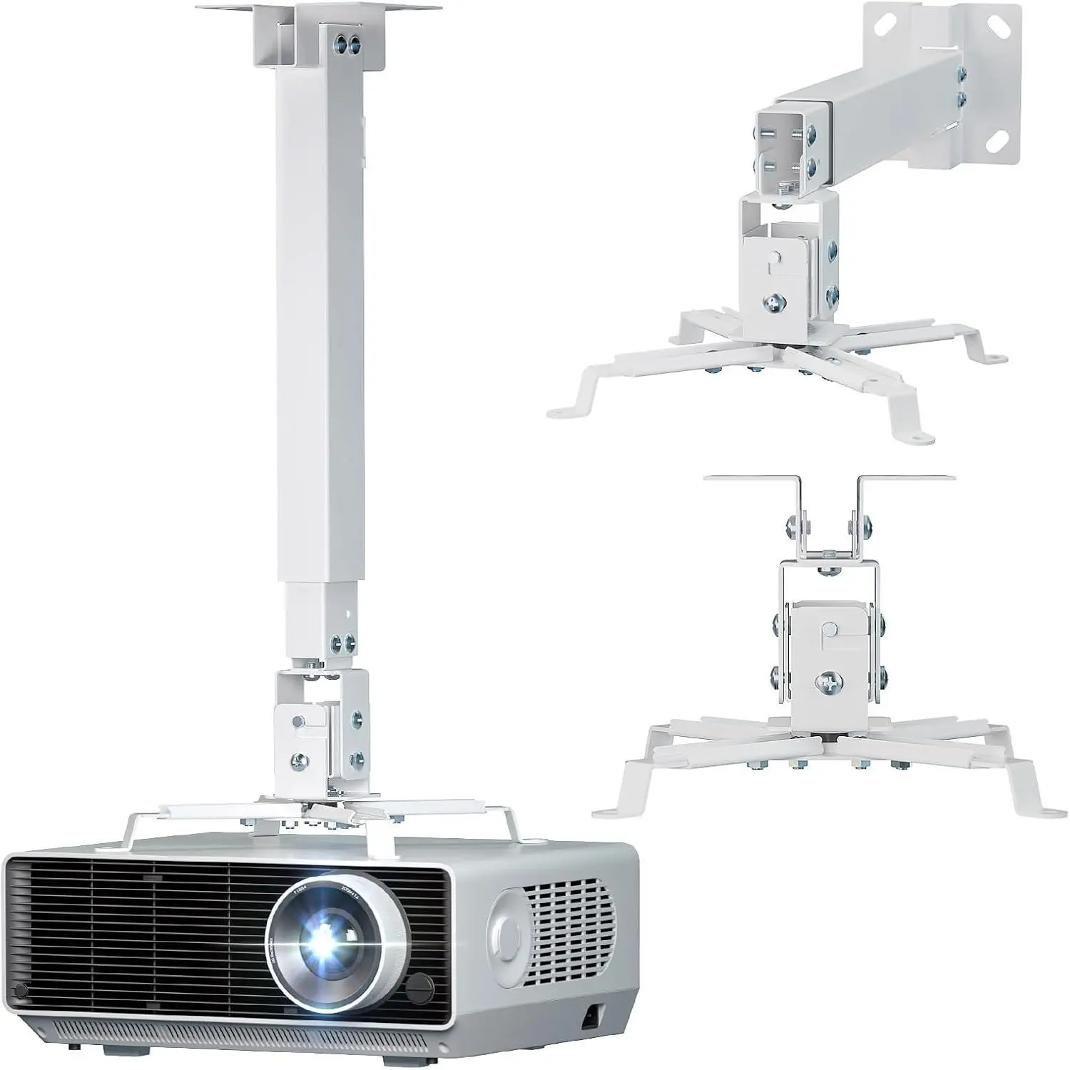 Projector Mount Ceiling/Wall - Universal 3-in-1 Bracket with Extension Pole, Height Adjustable Holder for LCD/DLP Projectors, Supports up to 44lbs (PM-003-W), White