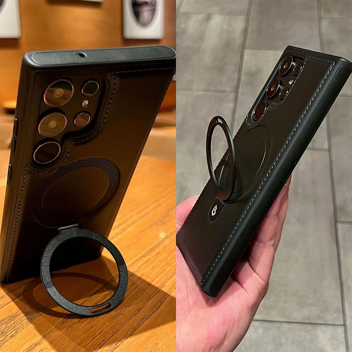 NganGee Leather Plastic Protective Case with Stand for Samsung S24Ultra S23Ultra S22Ultra S24+ S23+ S22+