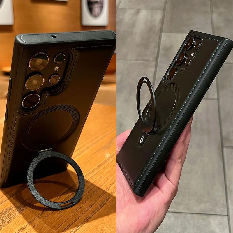 NganGee Leather Plastic Protective Case with Stand for Samsung S24Ultra S23Ultra S22Ultra S24+ S23+ S22+