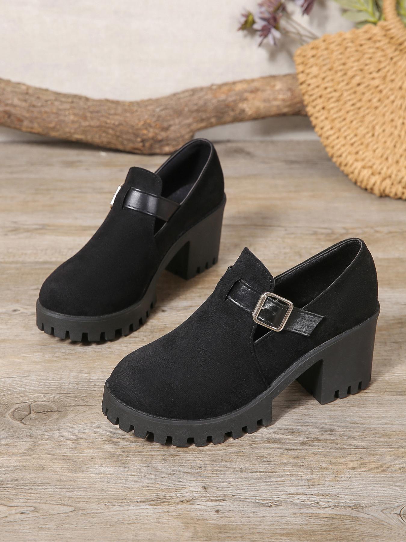 Women's Fashionable Solid Color Platform Chunky Heeled Classic Mary Jane Pumps, Casual Comfortable Shoes for Daily Wear, Perfect for Students and Outdoor