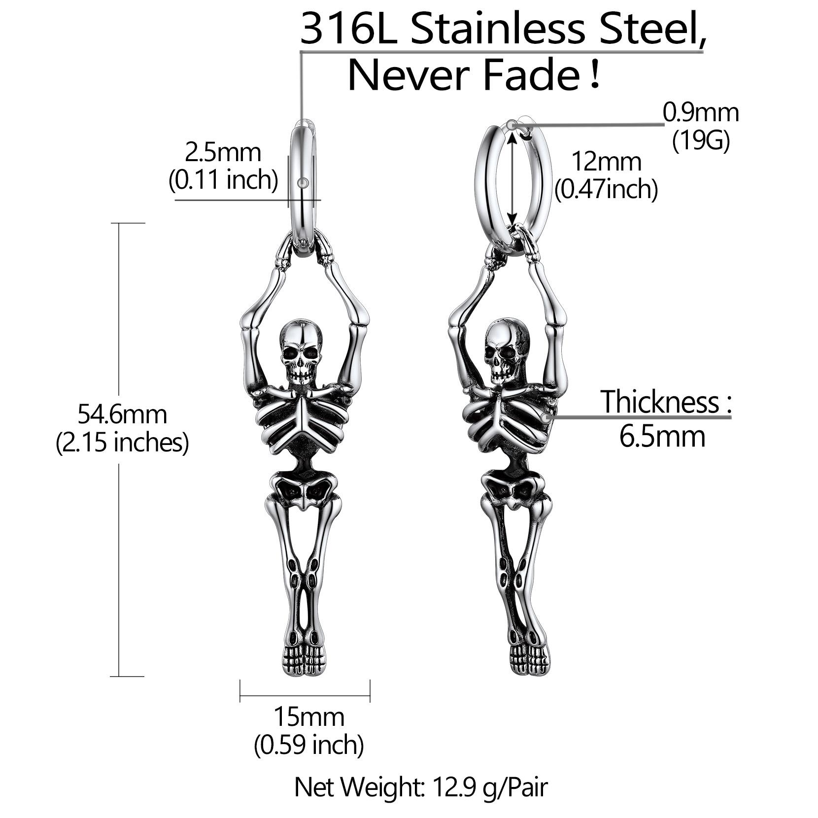 U7 Skull Skeleton Charm Hoop Earrings for Men Women Retro Vintage Gothic Skeleton Huggie Earrings Stainless Steel Dangling Earrings for Halloween U7 Skull Skeleton Charm Hoop Earrings for Men Women Retro Vintage Gothic Skeleton Huggie Earrings Stainless Steel Dangling Earrings for Halloween