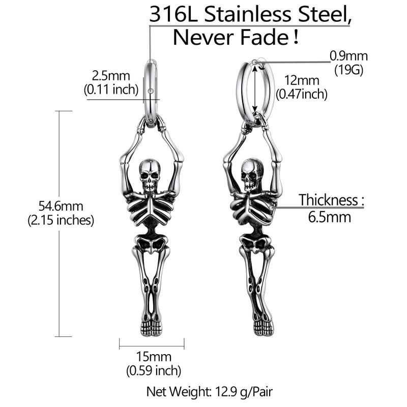 U7 Skull Skeleton Charm Hoop Earrings for Men Women Retro Vintage Gothic Skeleton Huggie Earrings Stainless Steel Dangling Earrings for Halloween U7 Skull Skeleton Charm Hoop Earrings for Men Women Retro Vintage Gothic Skeleton Huggie Earrings Stainless Steel Dangling Earrings for Halloween