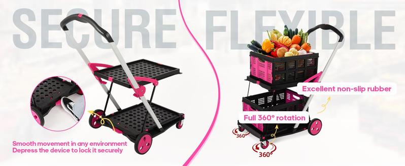 Multi-Use Functional Collapsible Carts | Mobile Folding Trolley | Shopping Cart with Storage Crate，Foldable Utility Cart with Wheels