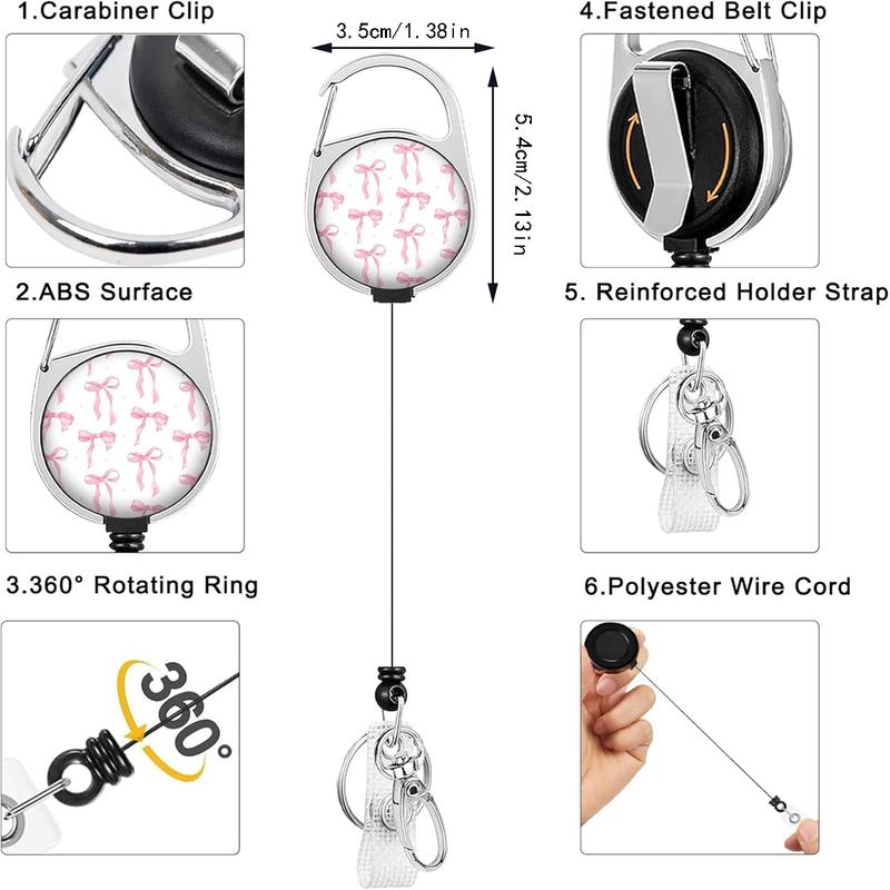 Bowknot Pattern Id Badge Holder Set, 1 Set Id Card Holder with Lanyard & Retractable Badge Reel, Personalized Lanyard, Identification Badges Supplies for Nurse Doctor, Office Gadgets Tools, Funny Gift, Badge Reels Retractable, Premium Decorative Badge