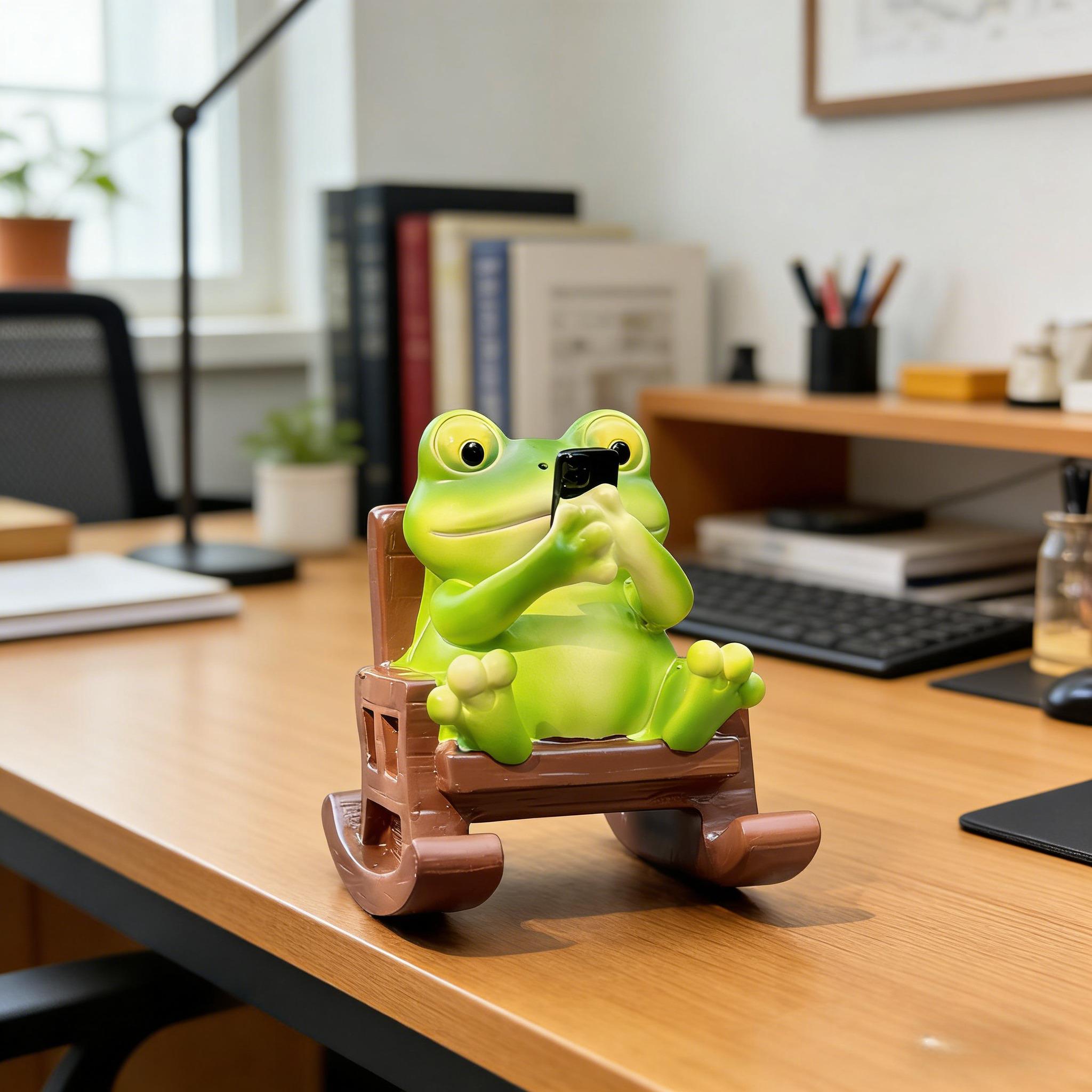 Cute Frog Chair Phone Holder, Desktop Healing Decor, Creative Resin Gift, Adorable and Fun Desk Accessory, Perfect for Home Office
