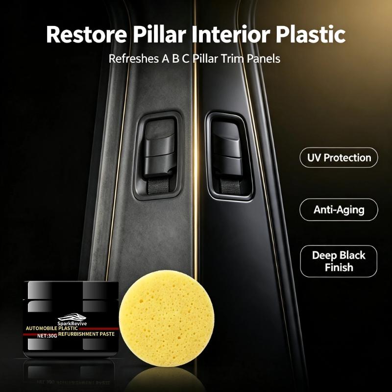 30g Car Interior Plastic Restorer Cream, Renew Foggy Dashboard Door Panel Seat Side Trim, Anti-Oxidation, Long-Lasting Deep Black Effect