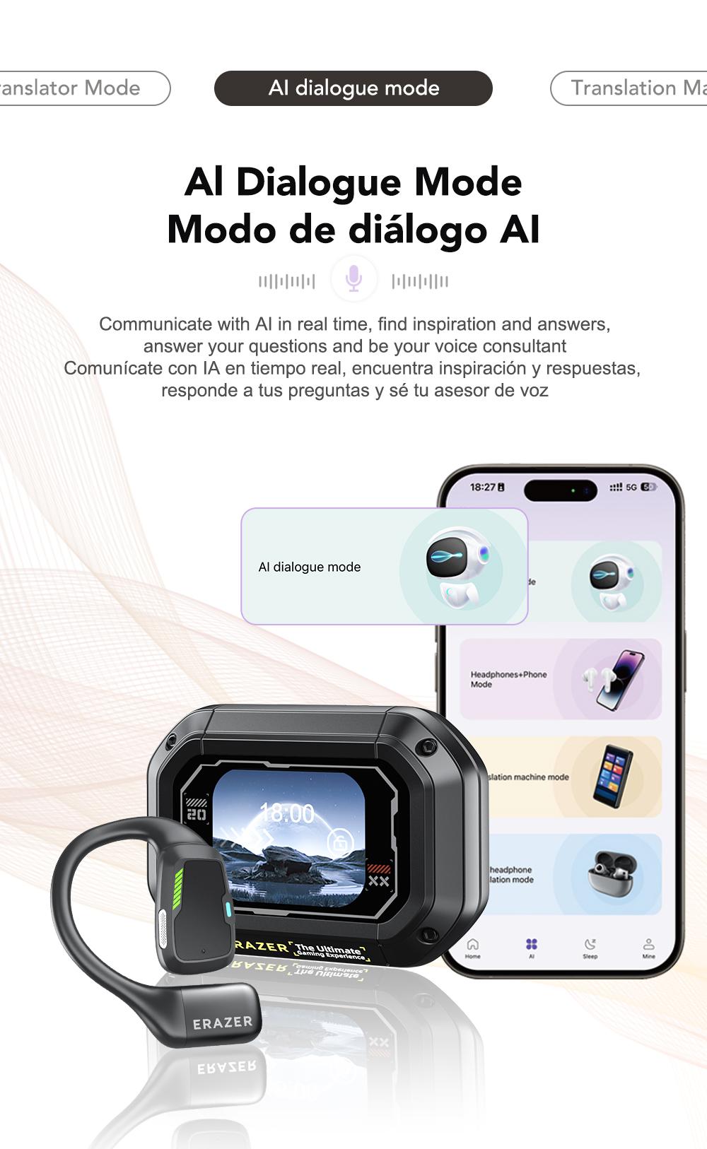 ERAZER XP6 Translation Wireless Earbuds With APP Bluetooth 5.4 Earphones,LED Lights Touchscreen, Built-in Mic ,High-quality sound Translate Earbuds, Clear call,30H Playtime Earphones,for Gym Running Workout