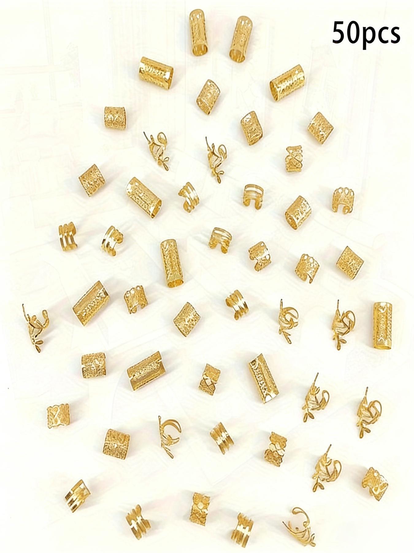 50 Pcs Boho Style Hair Rings Set, Vintage Alloy Hair Bands, Hollow Round Women's Headwear, Elegant Solid Color Braided Hair Accessories