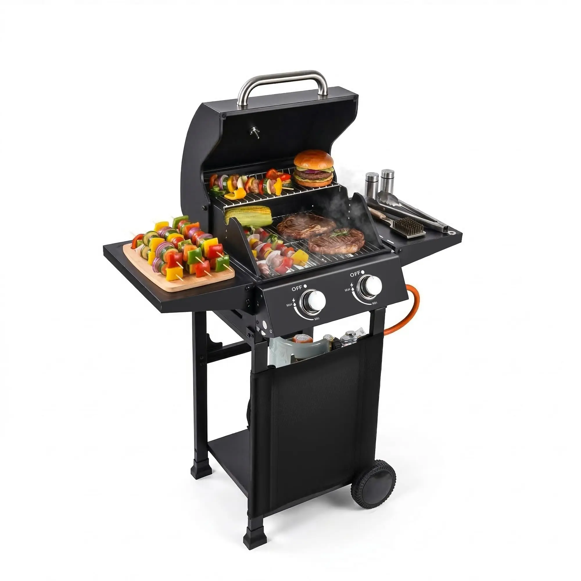 Outdoor Propane Gas Grill & Griddle – 2 or 4 Disposables, Up to 32,000 BTU, 389 Sq.In Flat Top, Convertible Stand/Tabletop, Portable, Weather-Resistant, for Backyard, Patio, Camping