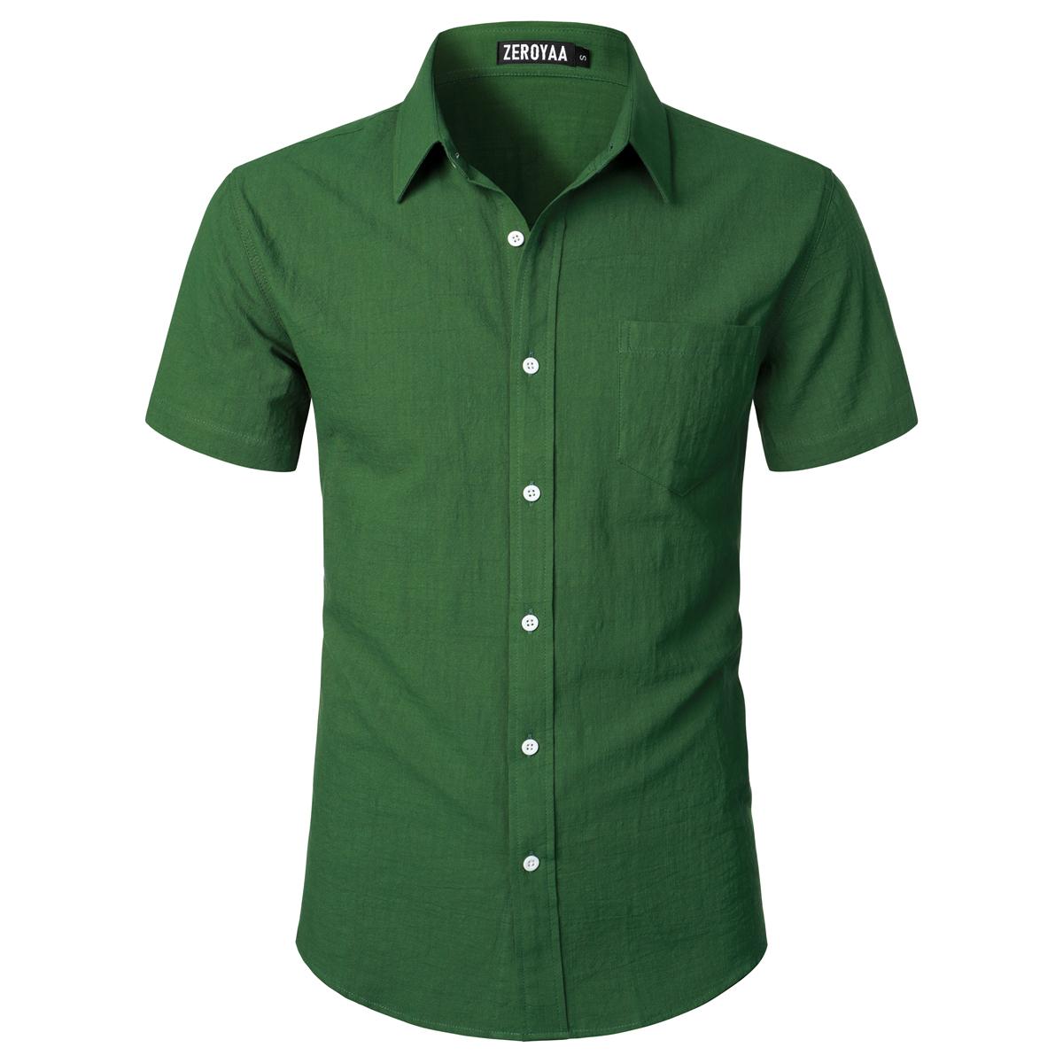 ZEROYAA Men's Fitted Cotton Linen Casual Short Sleeve Button Up Shirts Lightweight Beach Tops with Pocket ZEROYAA Men's Fitted Cotton Linen Casual Short Sleeve Button Up Shirts Lightweight Beach Tops with Pocket