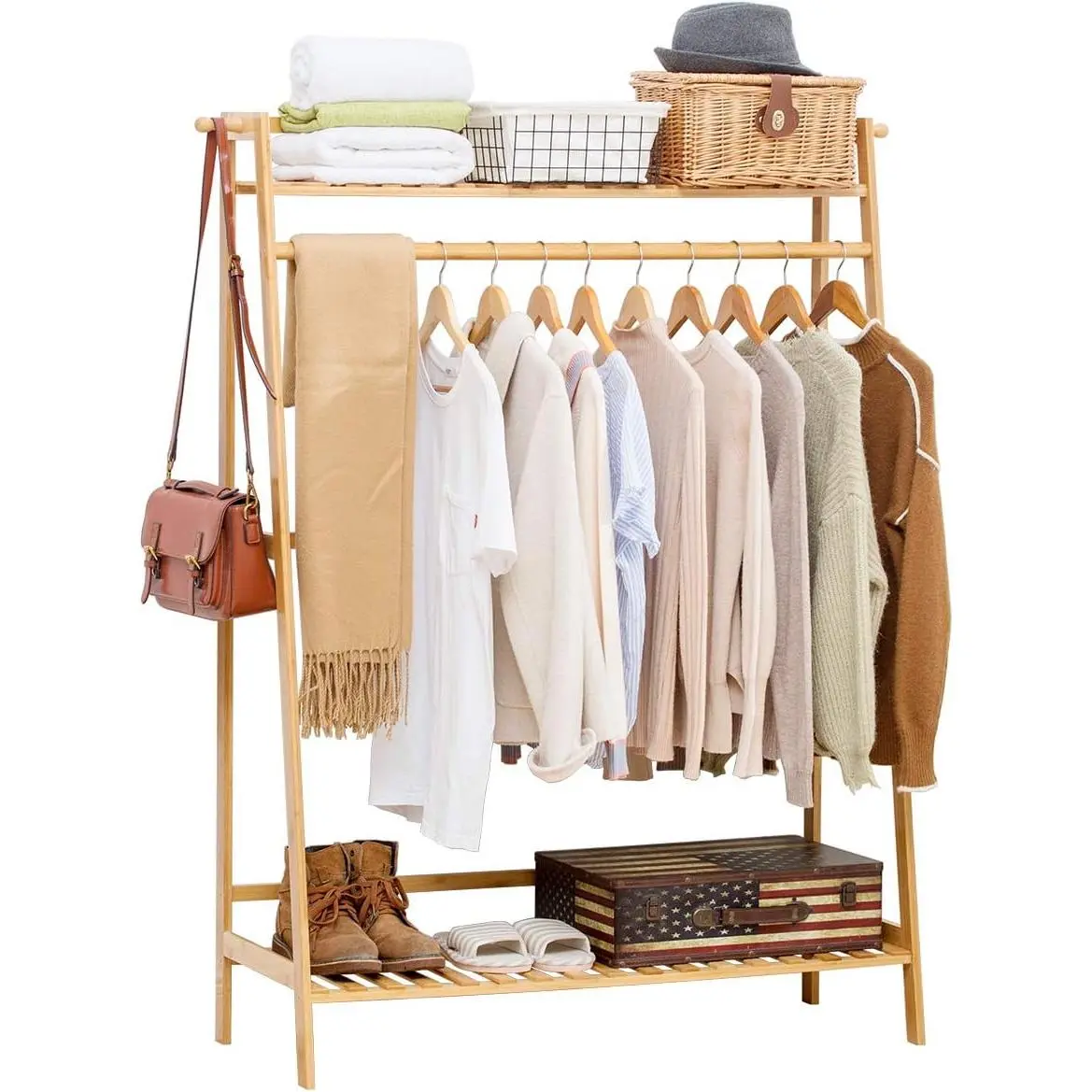 Garment Coat Clothes  Heavy Duty Rack with top Shelf and Shoe Clothing Storage Organizer Shelves