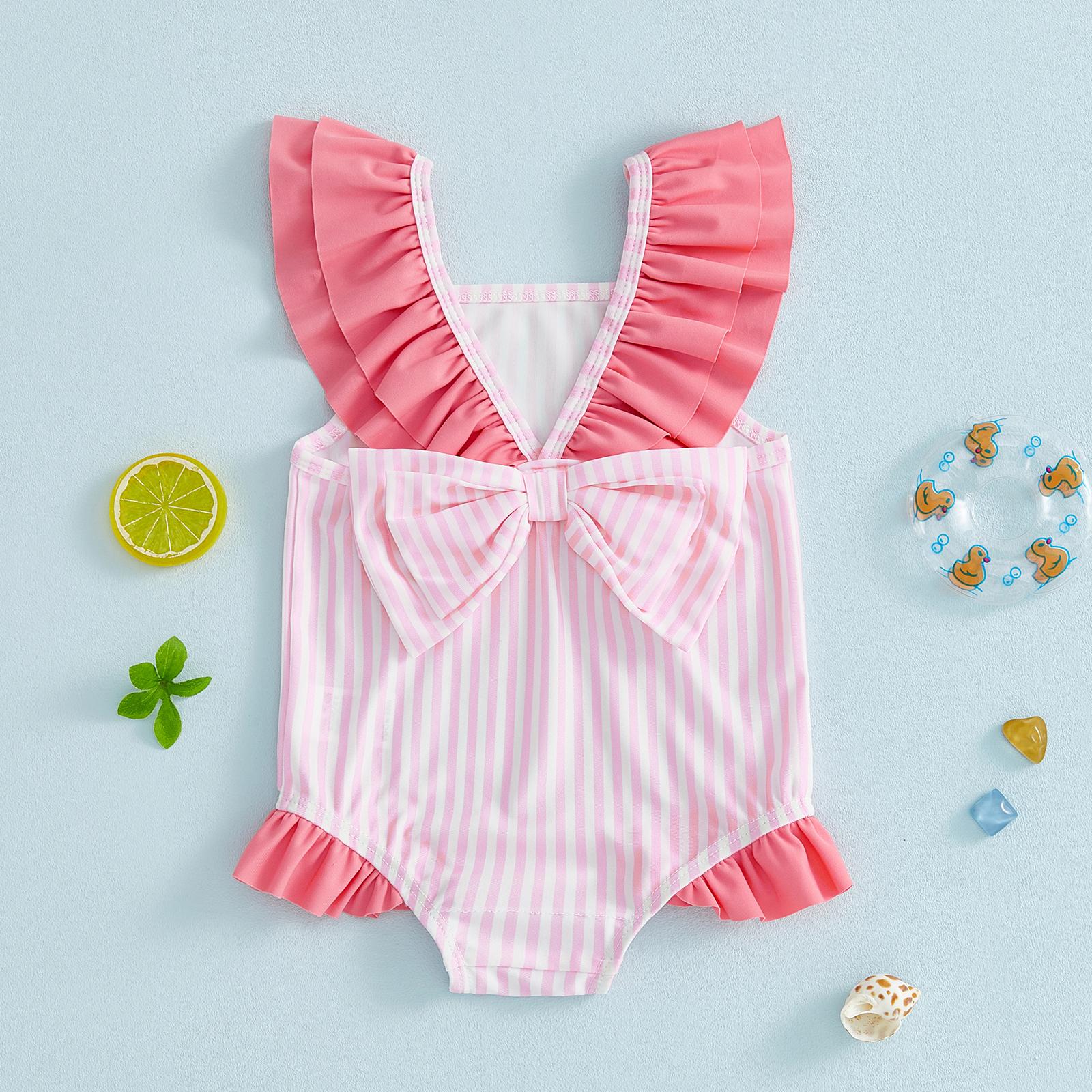 Canrulo Toddler Baby Girl Swimsuit Infant Bathing Suit Newborn Stripe Print  Swimwear Bikini Summer Beach Swim Suit