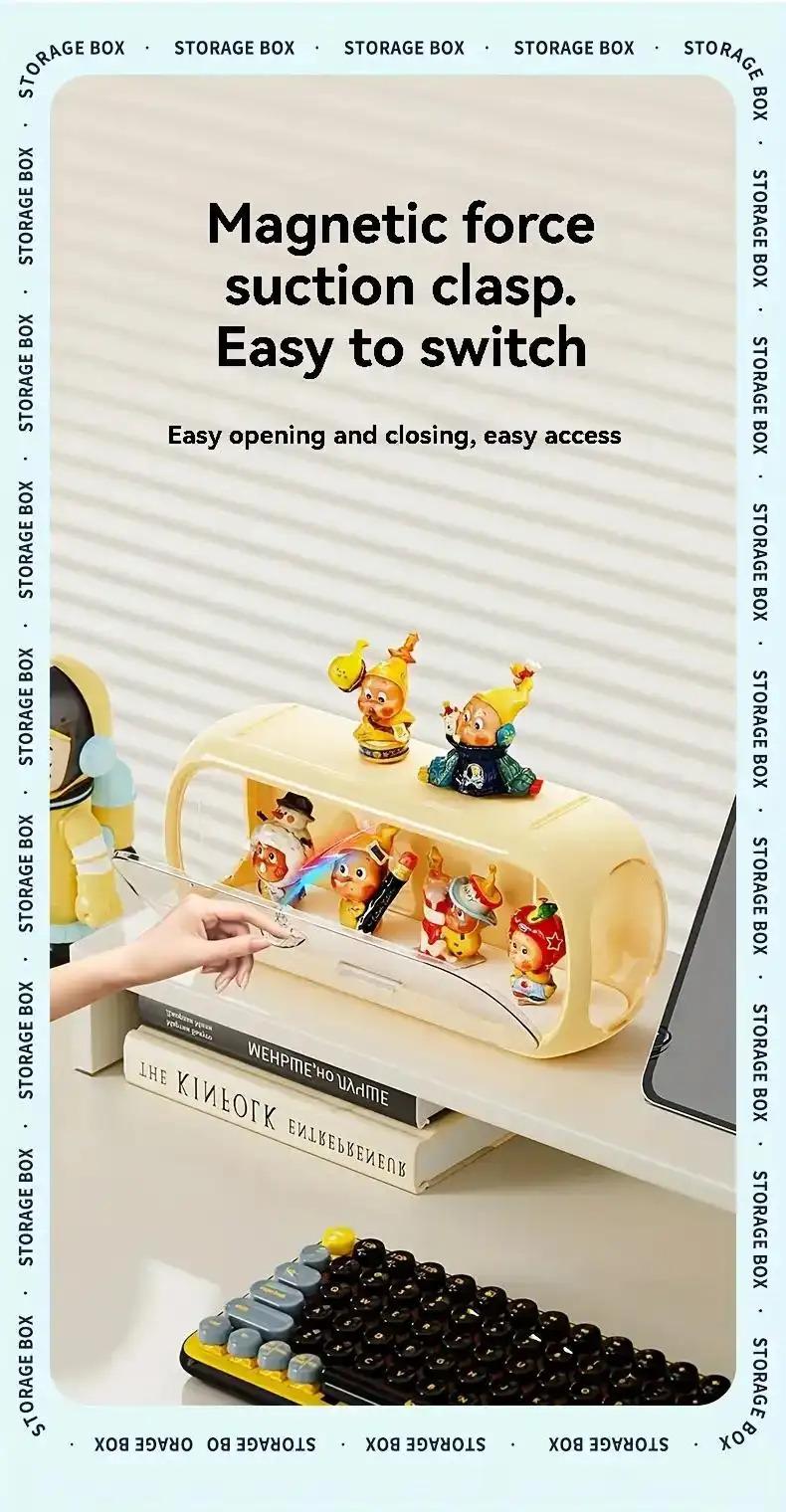 Multi-layer Stackable Collectible Display Box - Transparent Dustproof Acrylic Storage Box with Safety Compartments, Space-saving Organizer for Dolls, Figurines, Model Toys, and Collectible Items (White/Blue/Yellow), Doll Storage Display Cabinet