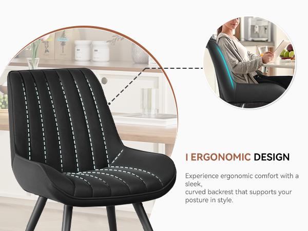 Kerilyn Modern Dining Chairs Comfy Dining Room Chairs with Thick Cushions, Upholstered Fabric Kitchen Side Chairs with Metal Legs, Black