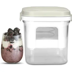 Party Desserts Greek Yogurt Strainer with Lid, Yogurt Maker, Yoghurt Filter with Ultra Fine Nylon Mesh Strainer & Pressure Filtration, 1.5Qt Thick & Creamy Greek Yogurt, BPA-Free, Almond