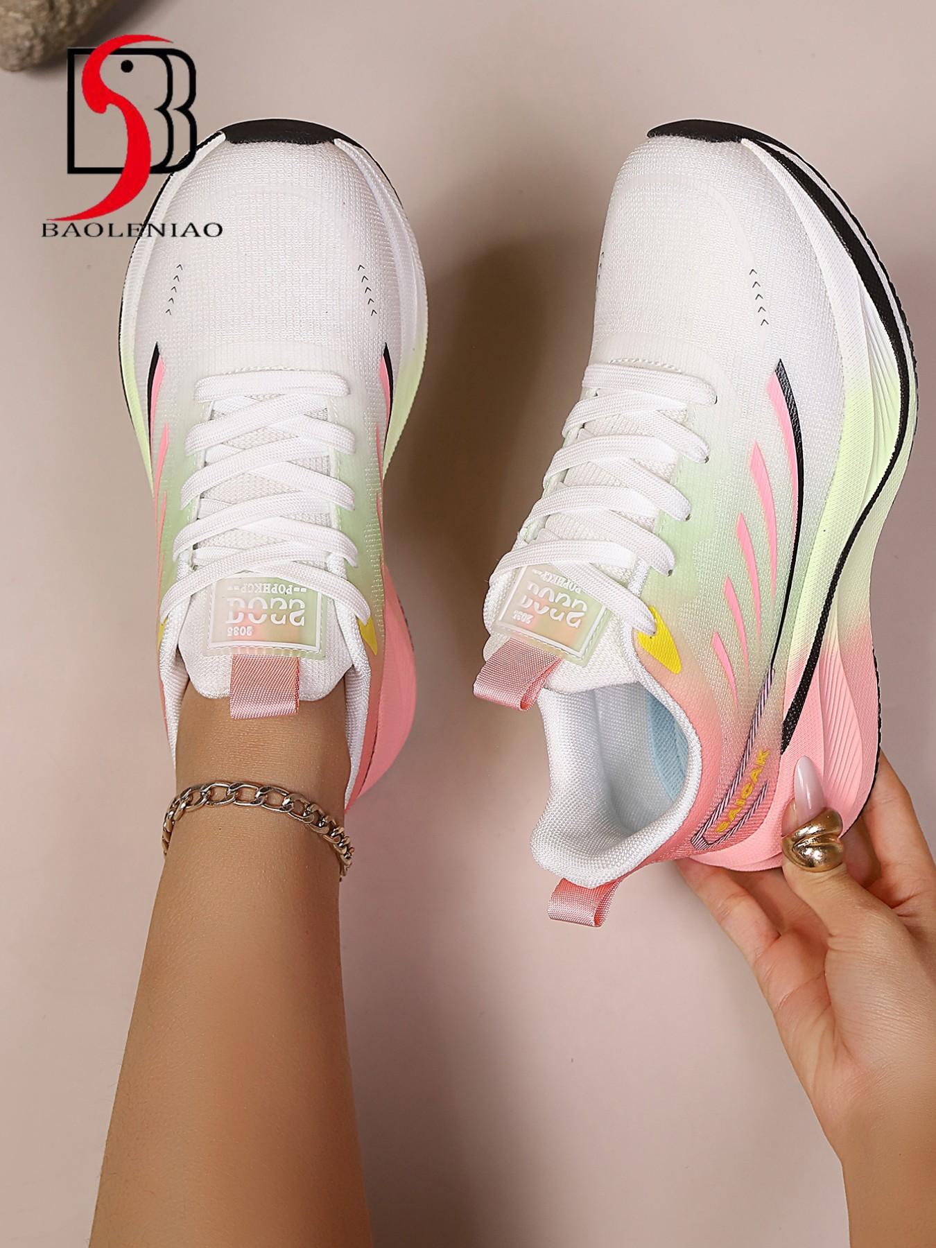 New Lightweight Fashionable Running Shoes for Women, Comfortable Anti-Slip Breathable Sporty Trendy Running Shoes, Gradient Color Low Top Md Sole