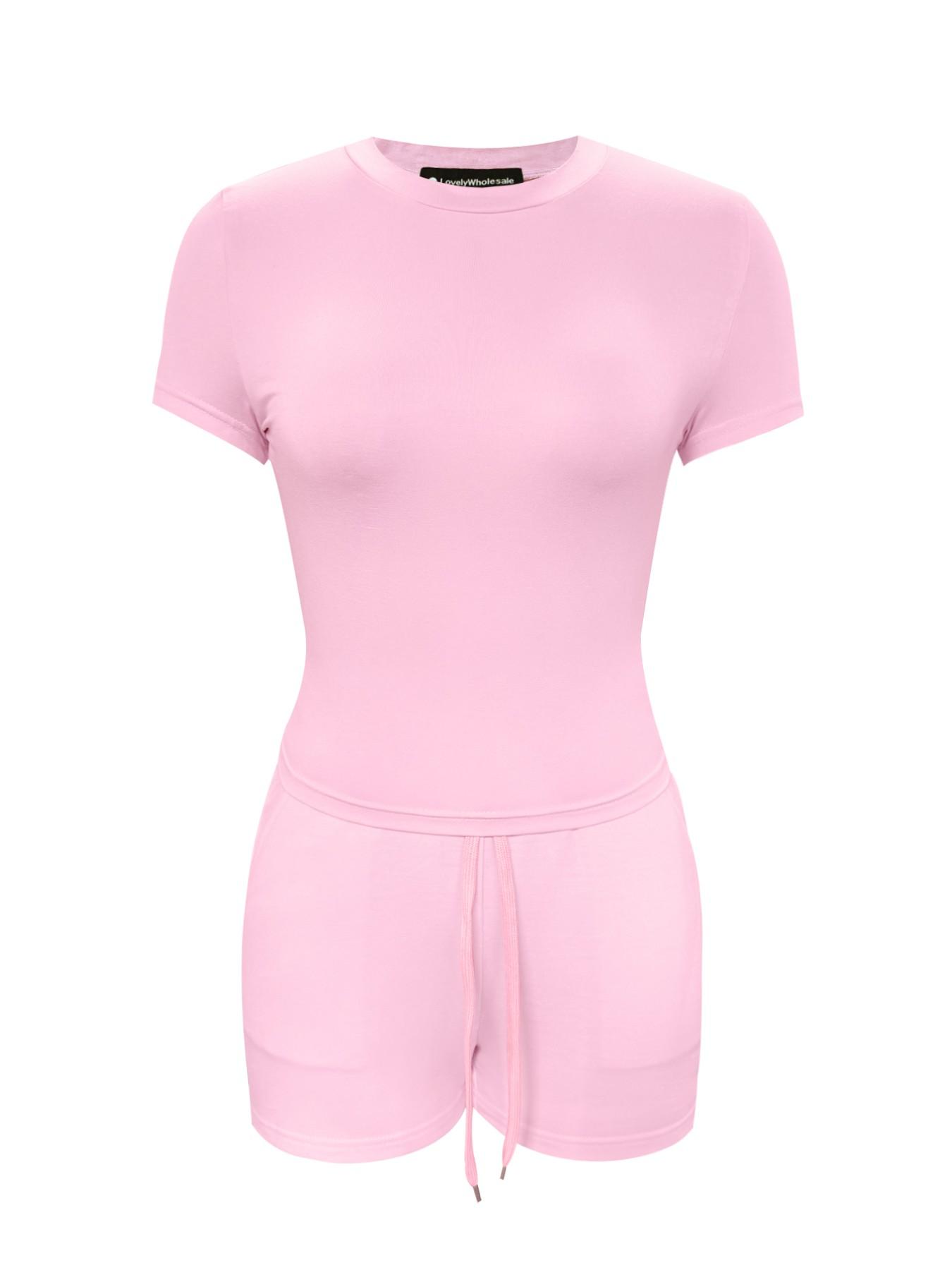 Classic Casual Basic Slim Fit Short Sleeve Round Neck Top and Drawstring Shorts Set, Adjustable, Perfect for Summer, Versatile and Stylish, Clothes, Coordinate