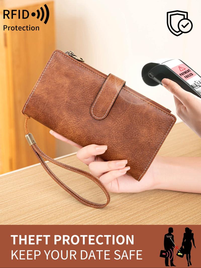 Women's Solid Color Long Wallet, Casual Wallet, Fashionable PU Leather Zipper Wallet with Wrist Strap, Multi-functional Card Holder for Daily Use, Christmas Gift, Valentine's Day Gift, Ideal Gift