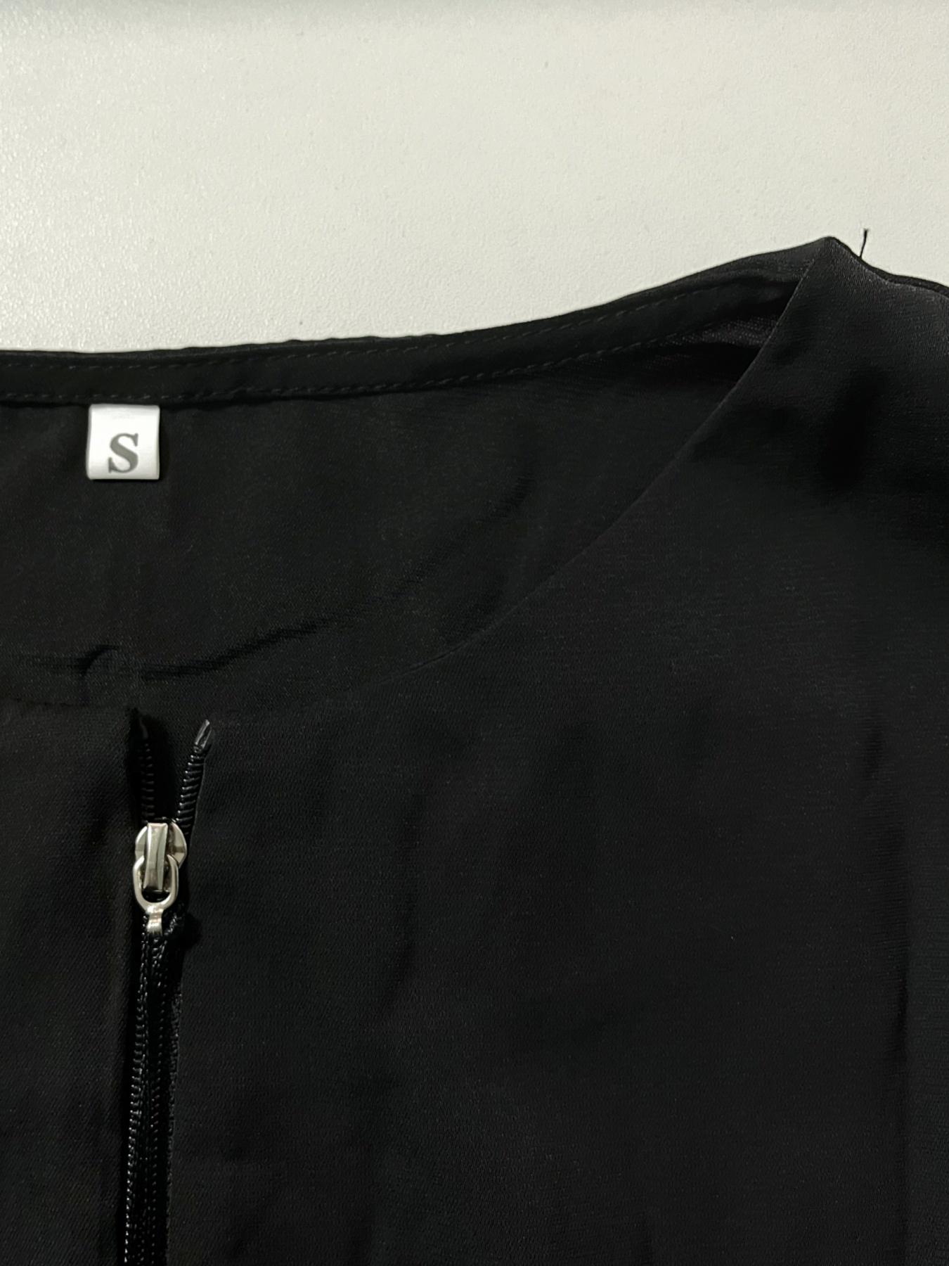 Women's Contrast Binding Zipper Long Sleeve Dress, Solid Color Round Neck Long Dress for Daily Wear, Ladies Clothes for All Seasons