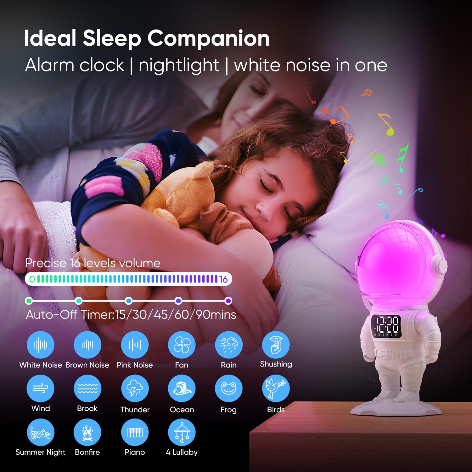 Astronaut Wake Up Light Sunrise Alarm Clock for Kids, Heavy Sleepers, Bedroom, Gradual Sunlight Alarm Clock with Sunrise Simulation, 21 Sleep Sounds, Dimmable Bedside Lamp with Timer, Boys Gifts Idea Decor speaker bluetooth