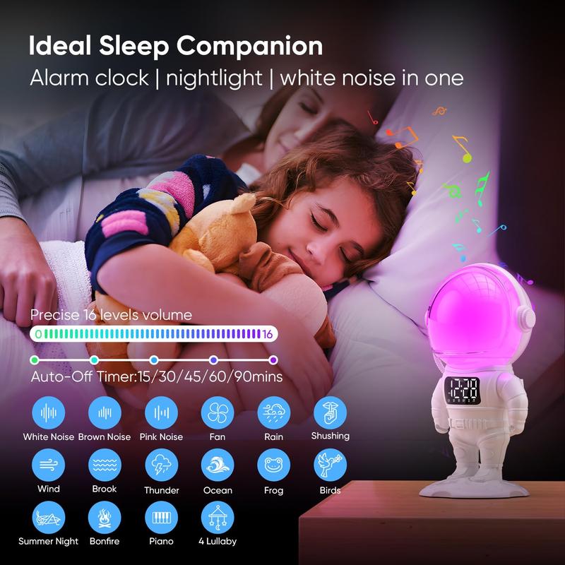 Astronaut Wake Up Light Sunrise Alarm Clock for Kids, Heavy Sleepers, Bedroom, Gradual Sunlight Alarm Clock with Sunrise Simulation, 21 Sleep Sounds, Dimmable Bedside Lamp with Timer, Boys Gifts Idea Decor speaker bluetooth