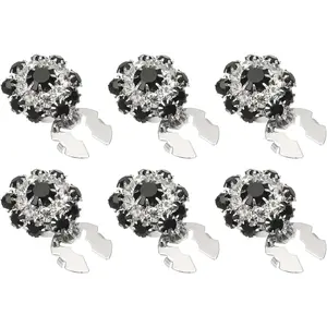 6 count Rhinestone Button Covers, 17.5mm 11/16" Decorative Buttons Clips Detachable Sewing Kit Replacement for Women Men DIY Crafts Holiday Decor Dress Accessories,  Black