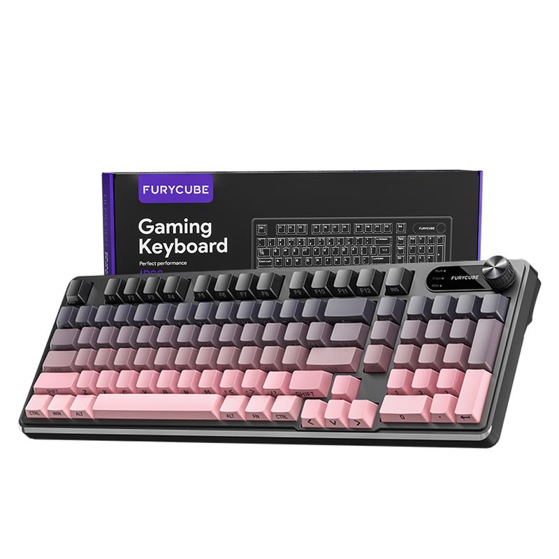 FURYCUBE IP98 Foudation Keyboard, 98 keys with Knob Transparent Keycaps Tri-Mode BT/2.4GHz/USB-C Cute Classic Keyboard with Number Pad, Media Knob Custom Mechanical Feel Keyboard, RGB Backlit Work/Office/Gaming Silent Keyboard, Budget Gift