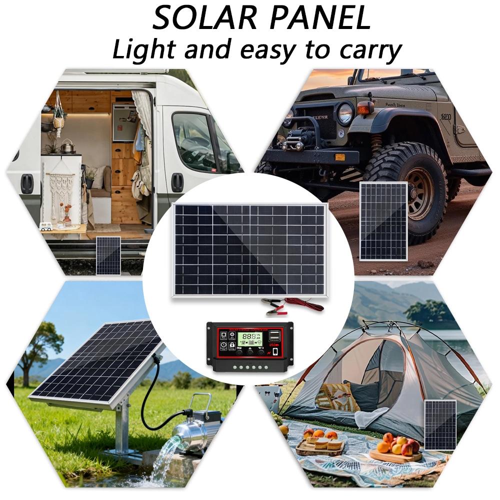 Single Crystal Silicon Solar Panel Kit, Solar Charger, Car Charger with 80a/100a Controller, Output 12V-18v-24v Dc Interface