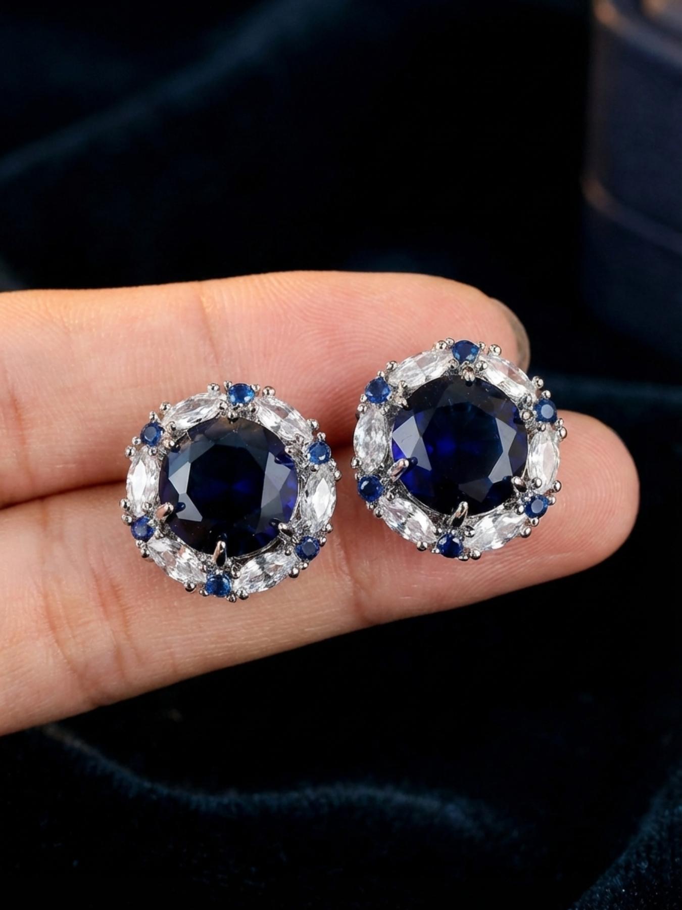 Elegant Zirconia Round Stud Earrings, Luxurious Crystal Ear Jewelry, Fashionable High-End Accessory for Women, Perfect Gift Idea