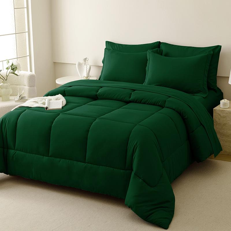 5/7pcs Luxurious Checkered Comforter, Soft Microfiber, Breathable, Easy Care for All Seasons, Bedding Set with Down Alternative Comforter, Sheets, Pillowcases & Shams, Queen And King Size