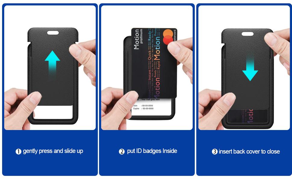 ID 2 Pack Hard Plastic ID Badge Holder Vertical Card Holder for Work Key Cards, Heavy Duty, Black