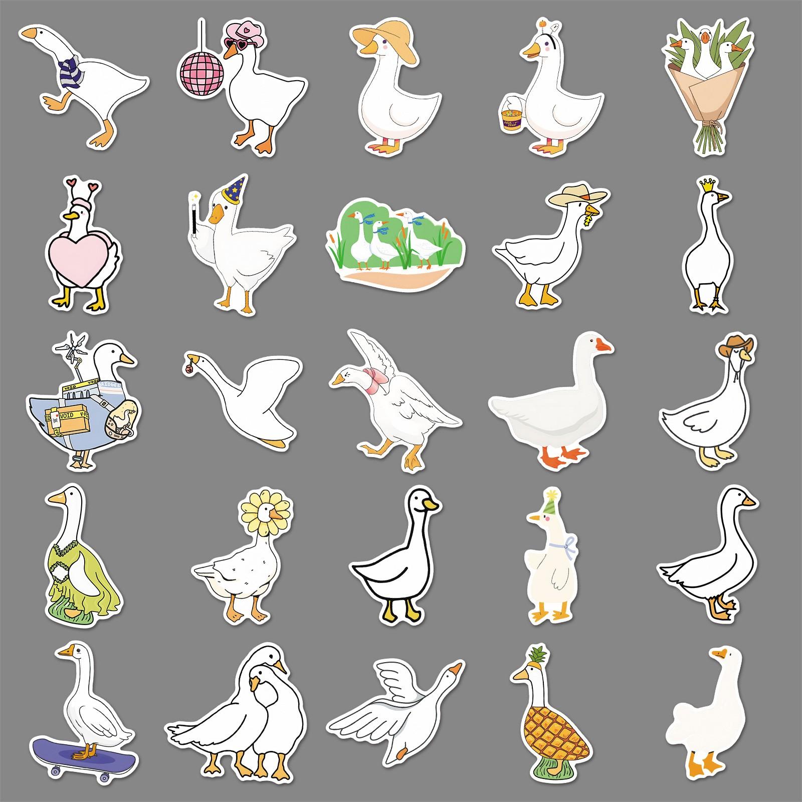 50pcs Cute Goose Stickers, Kawaii Goose Waterproof Vinyl Decals, Cartoon Animal Stickers for Laptop, Water Bottle, Luggage, DIY Scrapbook