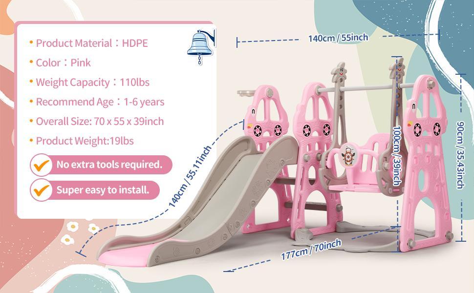 Rengue 4 in 1 Kids Slide and Swing Set, Indoor/Outdoor Playground for Toddlers 1-6 Kids Baby with Basketball Hoop, Climber Slide Toddlers Playset for Boys and Girls Backyard Playground Rengue 4 in 1 Kids Slide and Swing Set, Indoor/Outdoor Playground for Toddlers 1-6 Kids Baby with Basketball Hoop, Climber Slide Toddlers Playset for Boys and Girls Backyard Playground