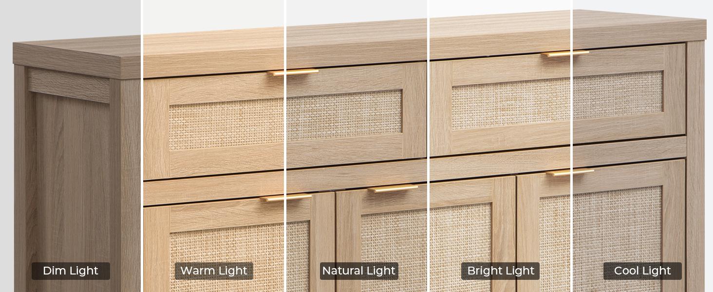 SICOTAS Rattan Sideboard Buffet Cabinet - Boho Farmhouse Credenza with 3 Doors and 2 Drawers, Storage Console Cabinet for Kitchen, Living Room, Entryway, Coffee Bar and Home Decor SICOTAS Rattan Sideboard Buffet Cabinet - Boho Farmhouse Credenza with 3 Doors and 2 Drawers, Storage Console Cabinet for Kitchen, Living Room, Entryway, Coffee Bar and Home Decor