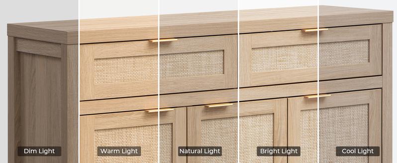 SICOTAS Rattan Sideboard Buffet Cabinet - Boho Farmhouse Credenza with 3 Doors and 2 Drawers, Storage Console Cabinet for Kitchen, Living Room, Entryway, Coffee Bar and Home Decor