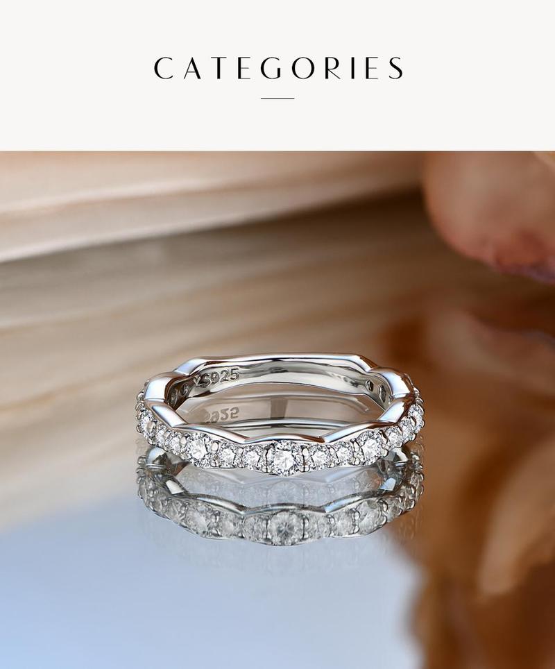 D Color VVS1 Synthetic Moissanite Ring for Women Wedding Band Daily Wear Engagement Fine Jewelry R238